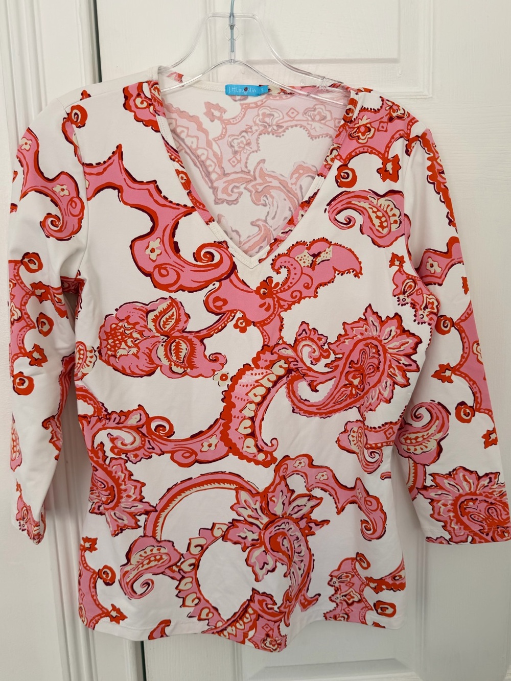 J.McLaughlin Catalina Cloth Paisley V-Neck 3/4 Sleeve Top Print Sz S resortwear